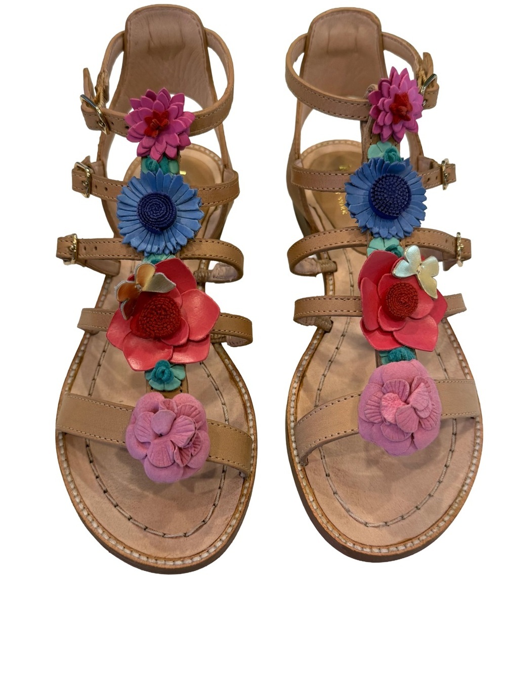 Kate Spade New York Sz 5M Women's Sadia Leather Floral Appliqué Sandals NIB